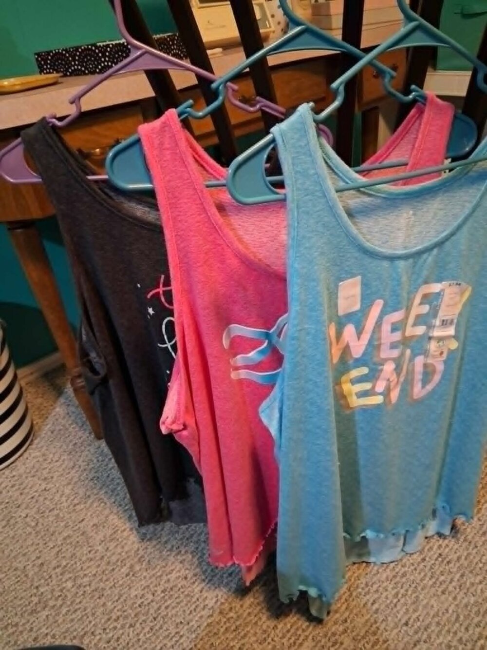 Woman's set of 3 tank tops pink, turquoise and charcoal grey 3X